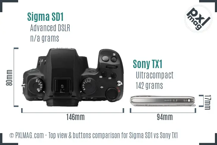 Sigma SD1 vs Sony TX1 top view buttons comparison