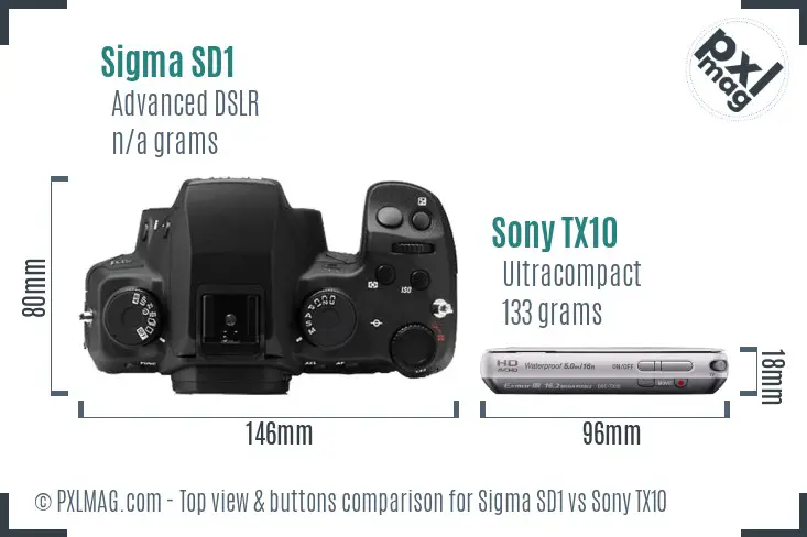 Sigma SD1 vs Sony TX10 top view buttons comparison