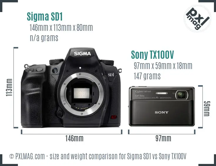 Sigma SD1 vs Sony TX100V size comparison