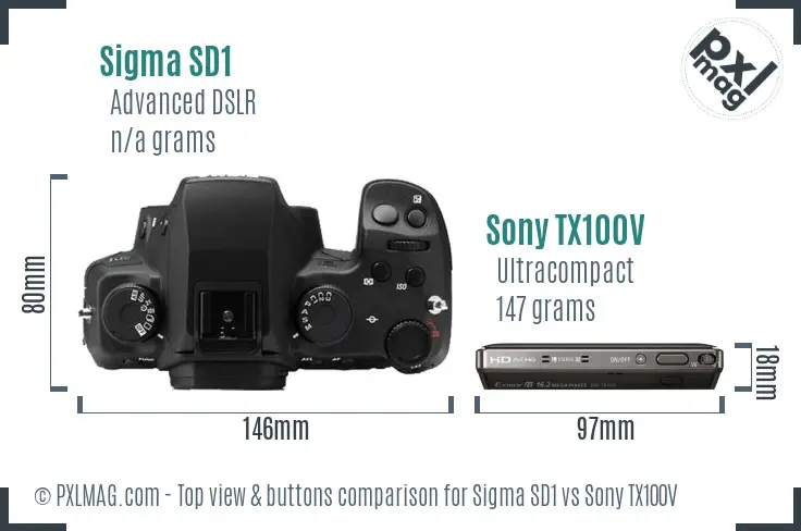 Sigma SD1 vs Sony TX100V top view buttons comparison