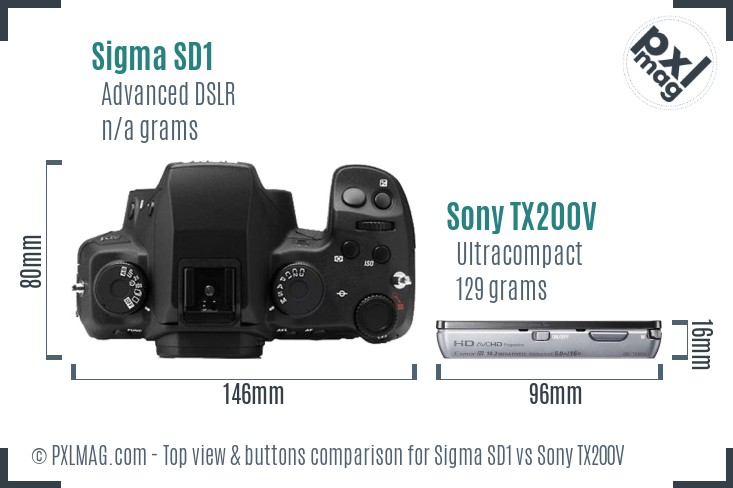 Sigma SD1 vs Sony TX200V top view buttons comparison