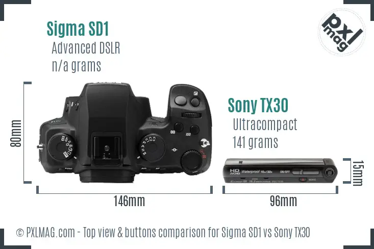 Sigma SD1 vs Sony TX30 top view buttons comparison