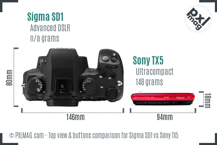Sigma SD1 vs Sony TX5 top view buttons comparison