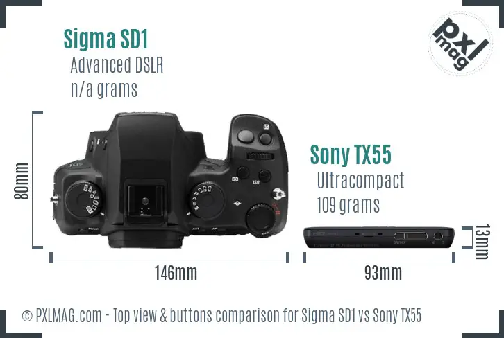 Sigma SD1 vs Sony TX55 top view buttons comparison