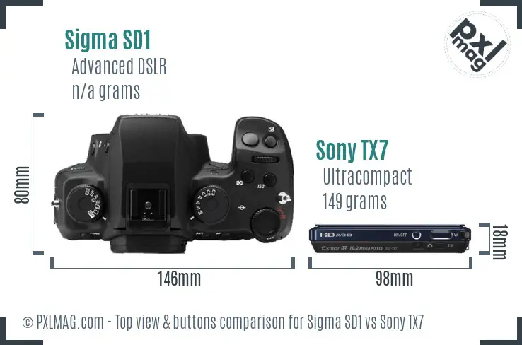 Sigma SD1 vs Sony TX7 top view buttons comparison