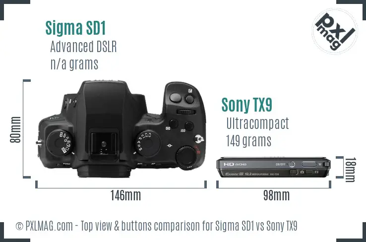 Sigma SD1 vs Sony TX9 top view buttons comparison Sigma SD1 vs Sony TX9 top view buttons comparison