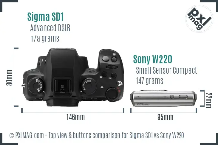 Sigma SD1 vs Sony W220 top view buttons comparison