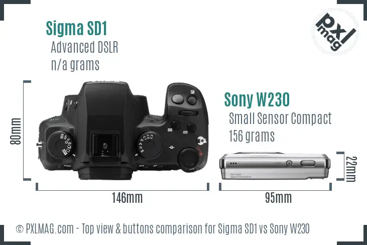 Sigma SD1 vs Sony W230 top view buttons comparison