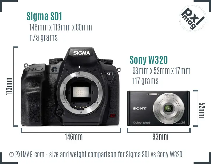 Sigma SD1 vs Sony W320 size comparison