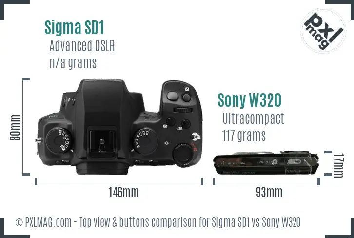 Sigma SD1 vs Sony W320 top view buttons comparison