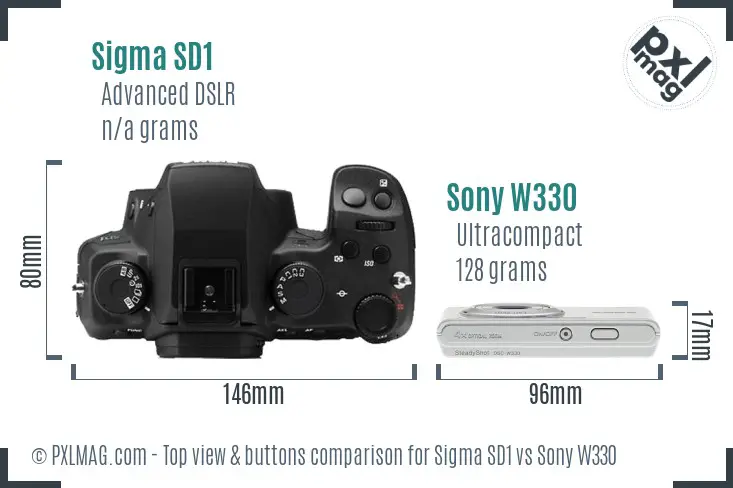 Sigma SD1 vs Sony W330 top view buttons comparison
