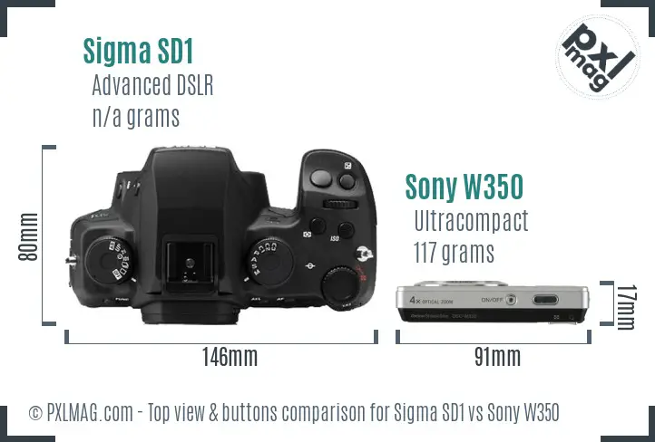 Sigma SD1 vs Sony W350 top view buttons comparison