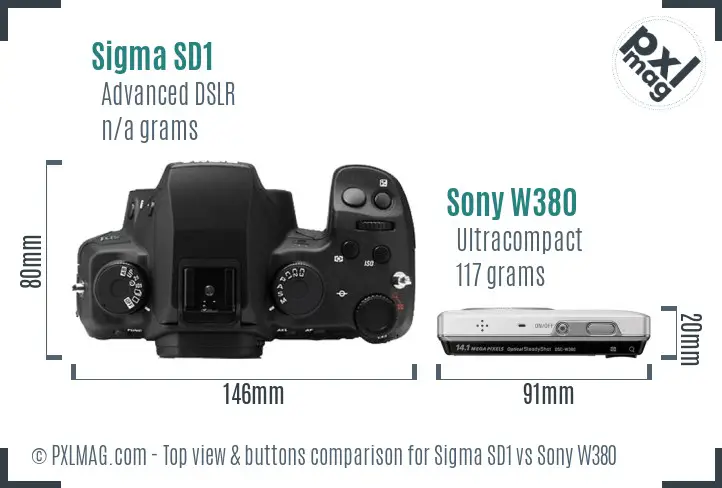 Sigma SD1 vs Sony W380 top view buttons comparison
