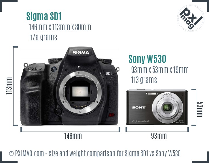 Sigma SD1 vs Sony W530 size comparison