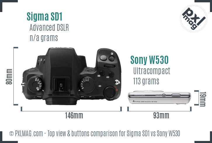 Sigma SD1 vs Sony W530 top view buttons comparison