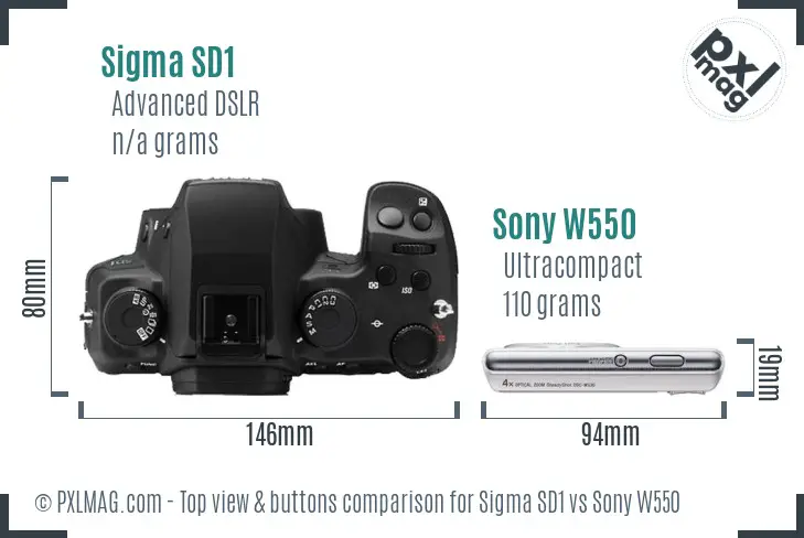 Sigma SD1 vs Sony W550 top view buttons comparison