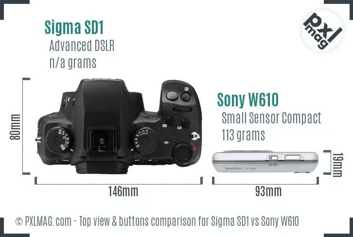 Sigma SD1 vs Sony W610 top view buttons comparison