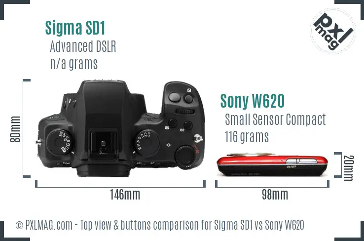 Sigma SD1 vs Sony W620 top view buttons comparison