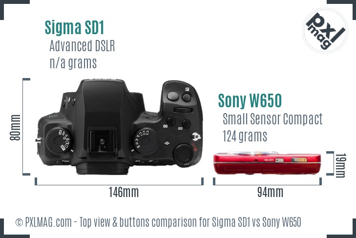 Sigma SD1 vs Sony W650 top view buttons comparison