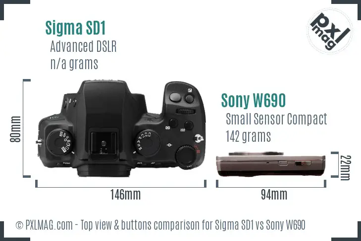 Sigma SD1 vs Sony W690 top view buttons comparison Sigma SD1 vs Sony W690 top view buttons comparison