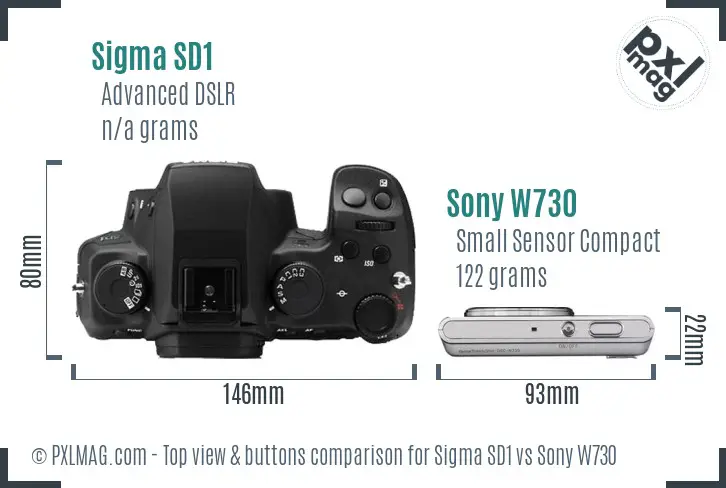 Sigma SD1 vs Sony W730 top view buttons comparison