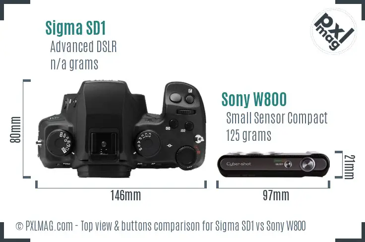Sigma SD1 vs Sony W800 top view buttons comparison Sigma SD1 vs Sony W800 top view buttons comparison