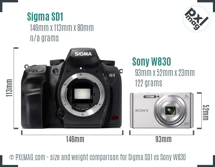Sigma SD1 vs Sony W830 size comparison