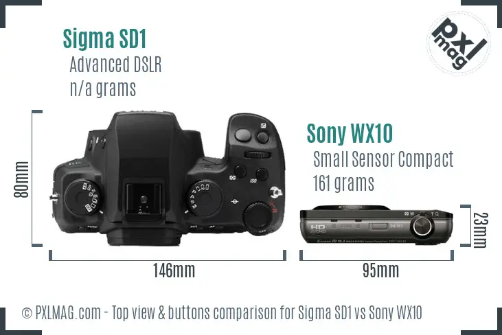 Sigma SD1 vs Sony WX10 top view buttons comparison
