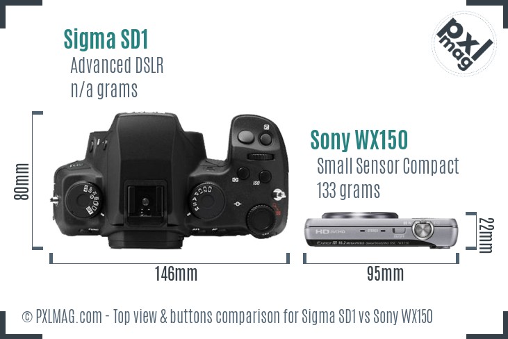 Sigma SD1 vs Sony WX150 top view buttons comparison