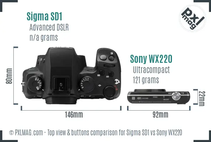 Sigma SD1 vs Sony WX220 top view buttons comparison