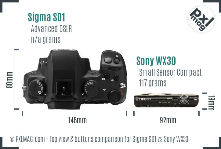 Sigma SD1 vs Sony WX30 top view buttons comparison