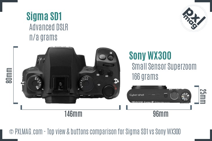 Sigma SD1 vs Sony WX300 top view buttons comparison