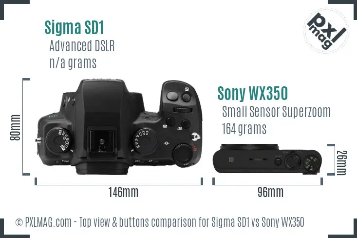 Sigma SD1 vs Sony WX350 top view buttons comparison Sigma SD1 vs Sony WX350 top view buttons comparison