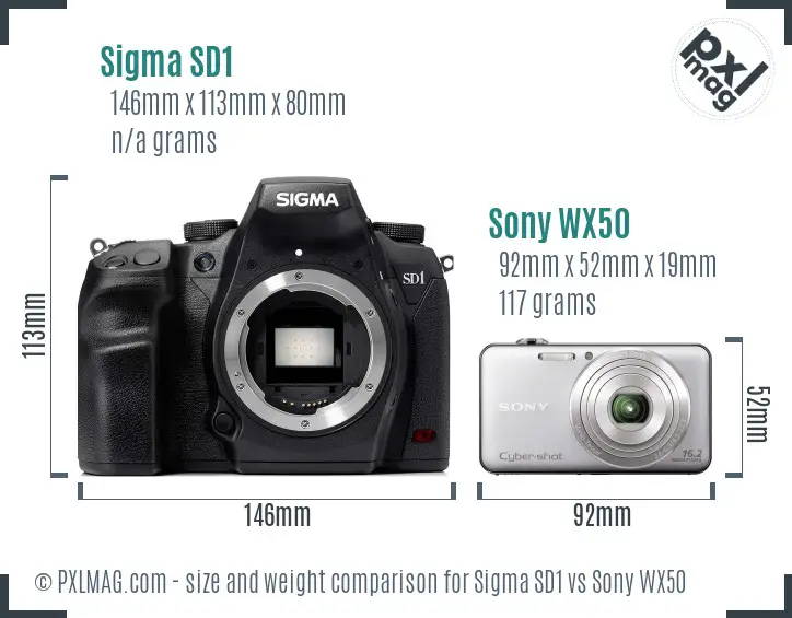 Sigma SD1 vs Sony WX50 size comparison
