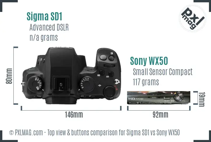 Sigma SD1 vs Sony WX50 top view buttons comparison