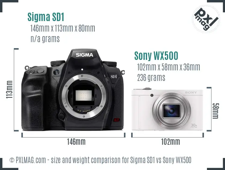 Sigma SD1 vs Sony WX500 size comparison