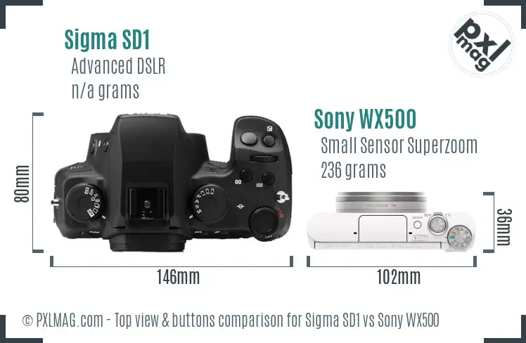 Sigma SD1 vs Sony WX500 top view buttons comparison