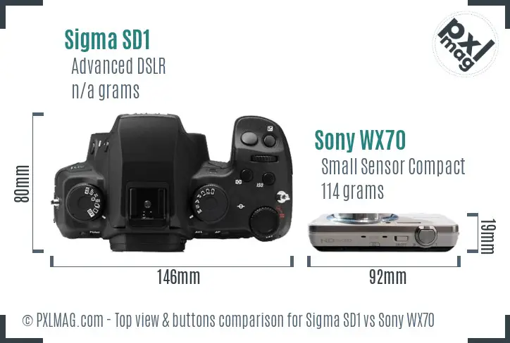 Sigma SD1 vs Sony WX70 top view buttons comparison Sigma SD1 vs Sony WX70 top view buttons comparison