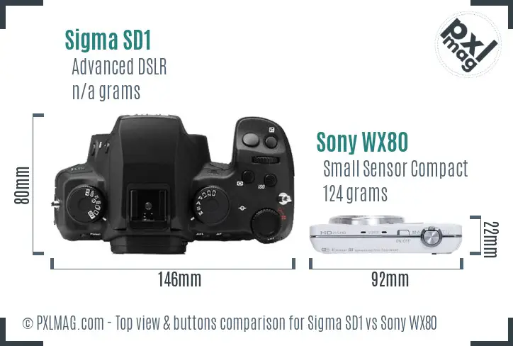 Sigma SD1 vs Sony WX80 top view buttons comparison Sigma SD1 vs Sony WX80 top view buttons comparison