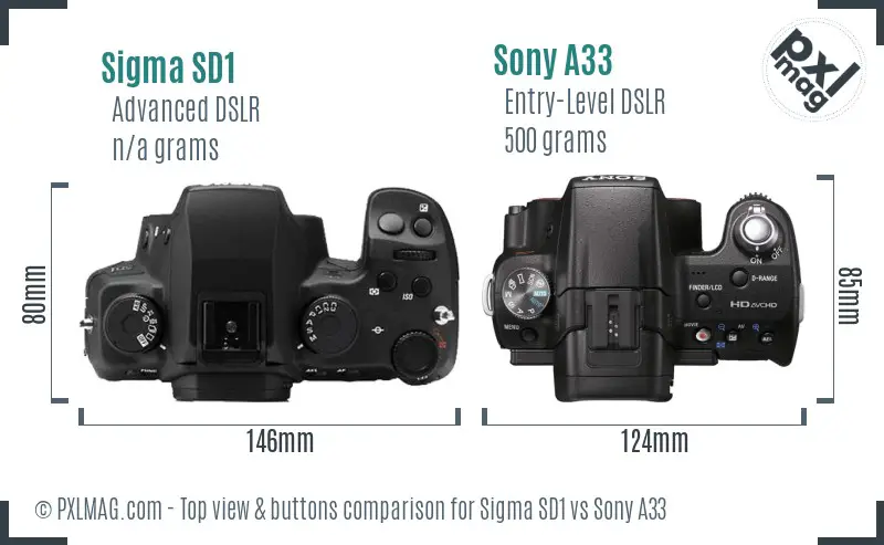 Sigma SD1 vs Sony A33 top view buttons comparison