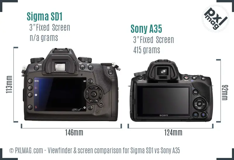 Sigma SD1 vs Sony A35 Screen and Viewfinder comparison Sigma SD1 vs Sony A35 Screen and Viewfinder comparison