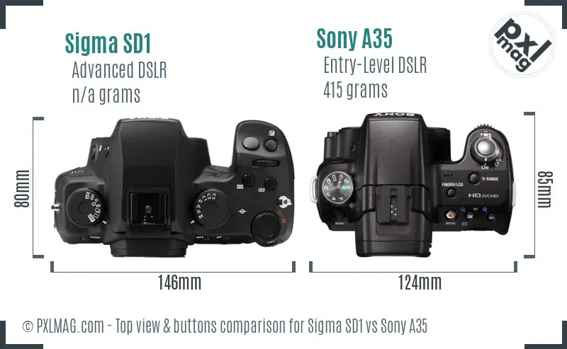 Sigma SD1 vs Sony A35 top view buttons comparison Sigma SD1 vs Sony A35 top view buttons comparison