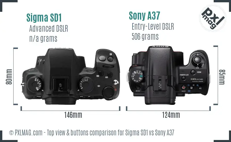 Sigma SD1 vs Sony A37 top view buttons comparison Sigma SD1 vs Sony A37 top view buttons comparison
