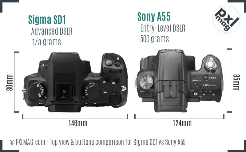 Sigma SD1 vs Sony A55 top view buttons comparison Sigma SD1 vs Sony A55 top view buttons comparison