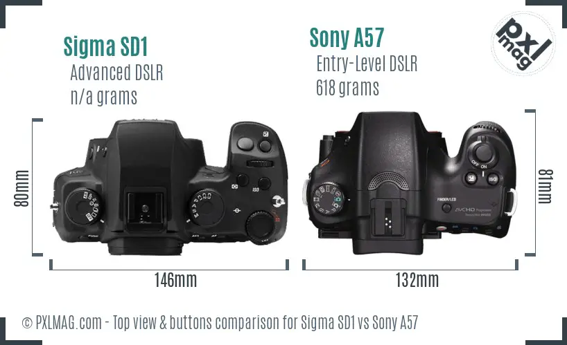 Sigma SD1 vs Sony A57 top view buttons comparison