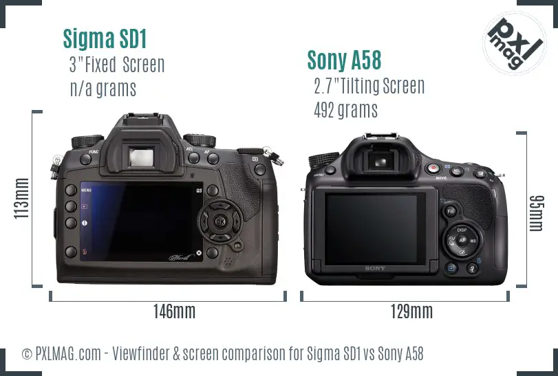 Sigma SD1 vs Sony A58 Screen and Viewfinder comparison