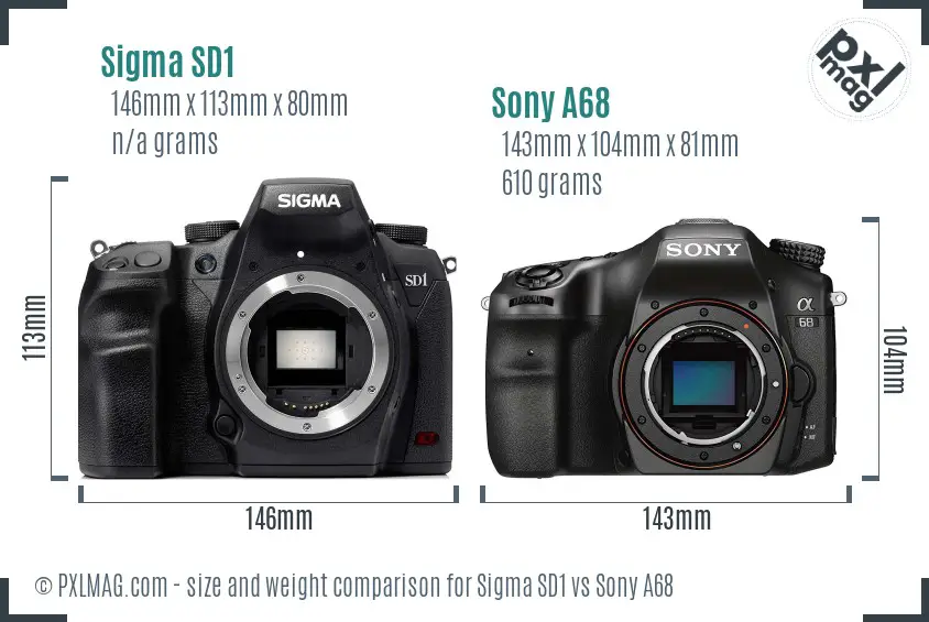 Sigma SD1 vs Sony A68 size comparison Sigma SD1 vs Sony A68 size comparison