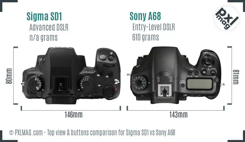 Sigma SD1 vs Sony A68 top view buttons comparison Sigma SD1 vs Sony A68 top view buttons comparison