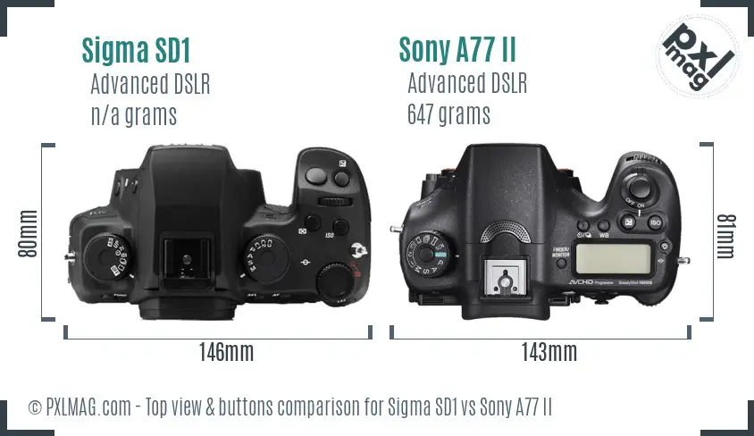 Sigma SD1 vs Sony A77 II top view buttons comparison