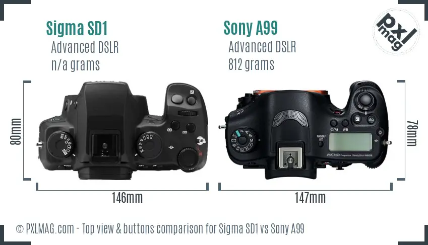 Sigma SD1 vs Sony A99 top view buttons comparison